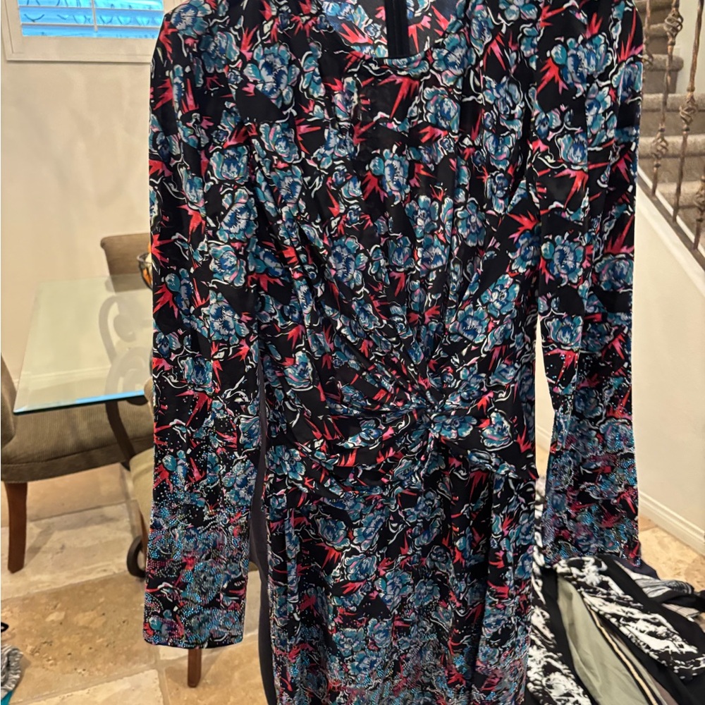 Zadig & Voltaire Black and Blue Floral Long Sleeve Dress